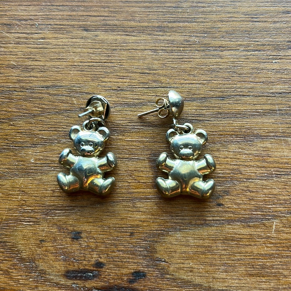 Vintage gold teddy bear earrings